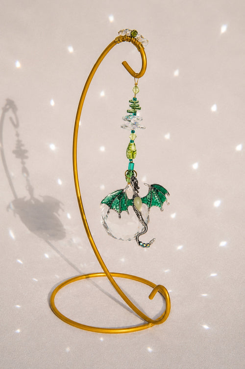 Emerald Green Glow-in-the-Dark Dragon Desktop Suncatcher – Handmade Crystal Rainbow Maker