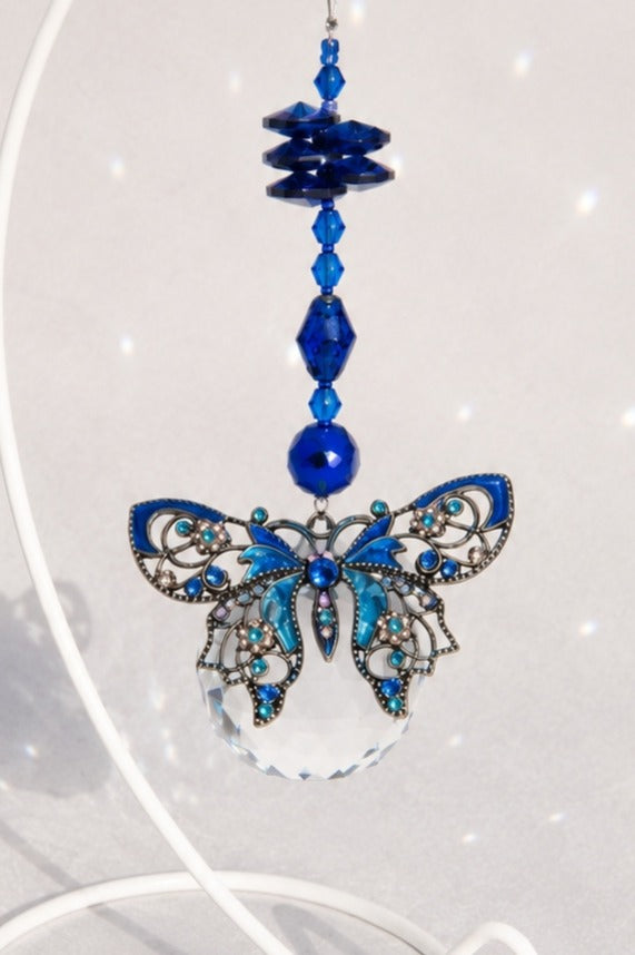 Blue Butterfly Desktop Suncatcher – Handmade Crystal Rainbow Maker