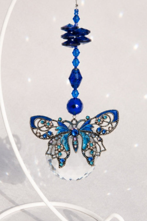 Blue Butterfly Desktop Suncatcher – Handmade Crystal Rainbow Maker