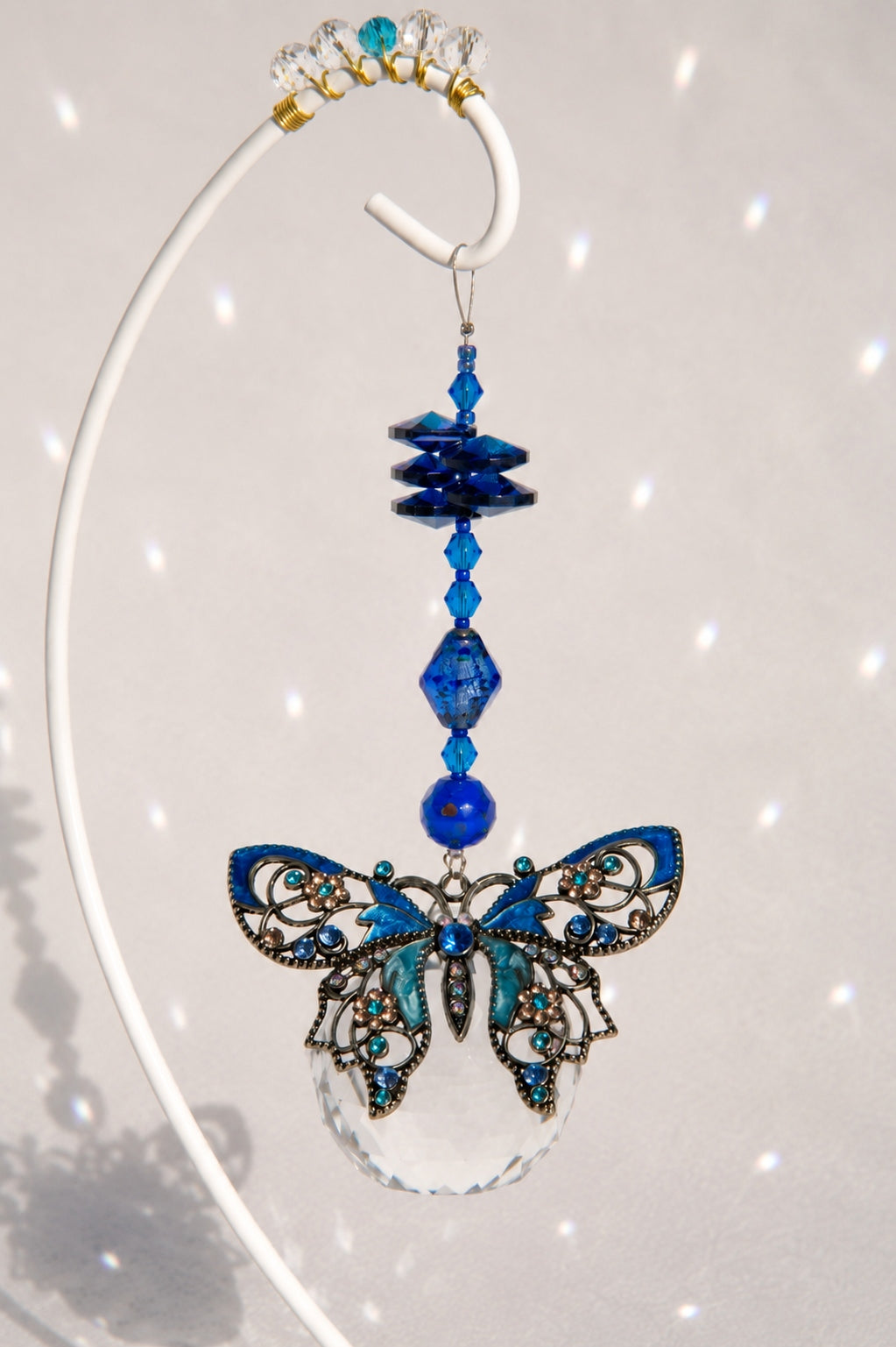 Blue Butterfly Desktop Suncatcher – Handmade Crystal Rainbow Maker