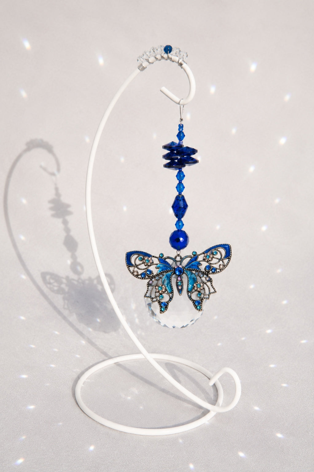 Blue Butterfly Desktop Suncatcher – Handmade Crystal Rainbow Maker