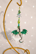 Emerald Green Glow-in-the-Dark Dragon Desktop Suncatcher – Handmade Crystal Rainbow Maker