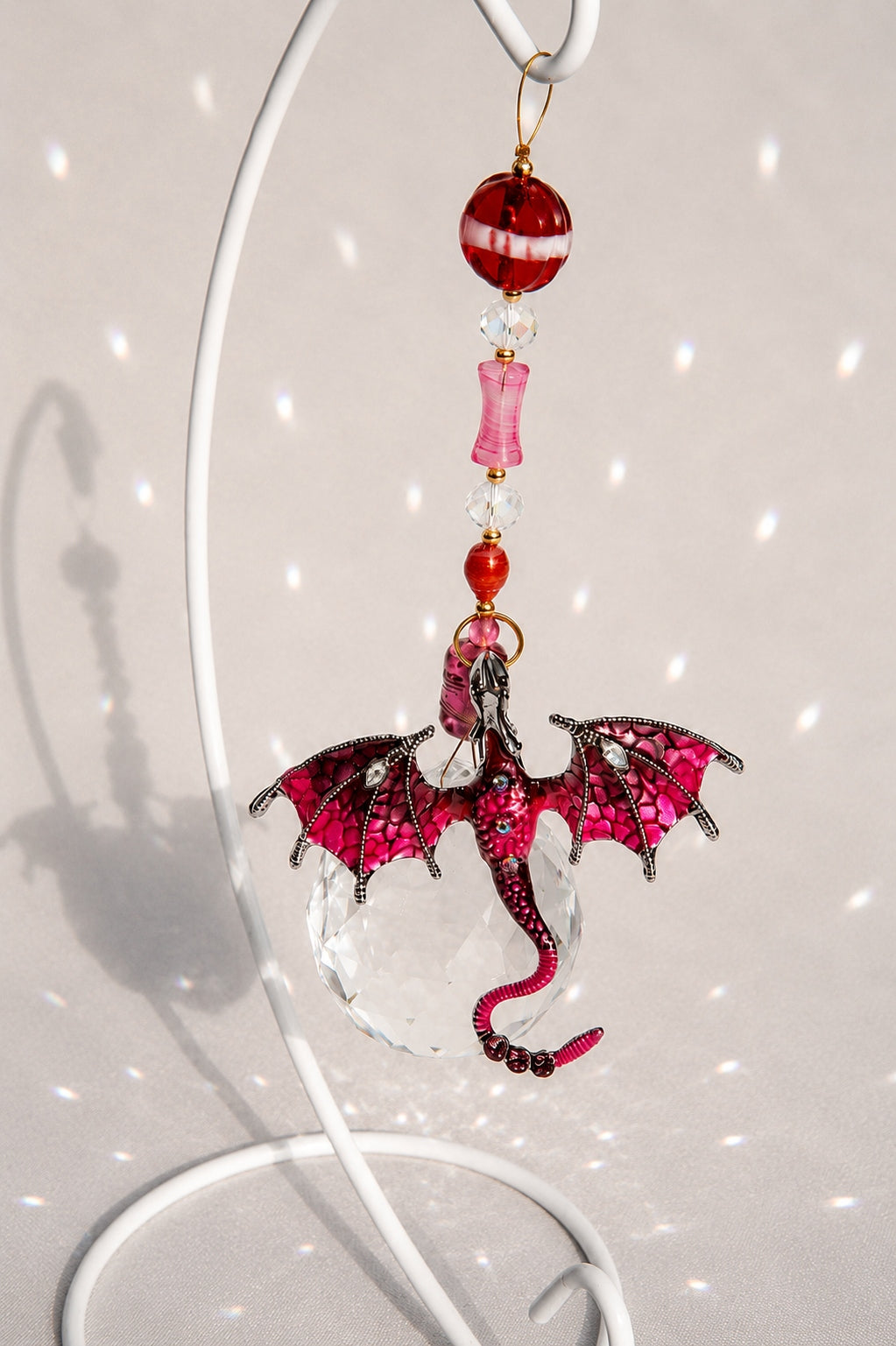 Pink Dragon Desktop Suncatcher – Handmade Crystal Rainbow Maker