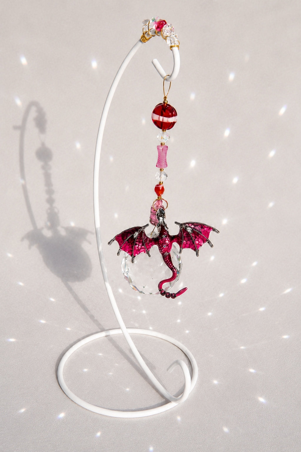 Pink Dragon Desktop Suncatcher – Handmade Crystal Rainbow Maker