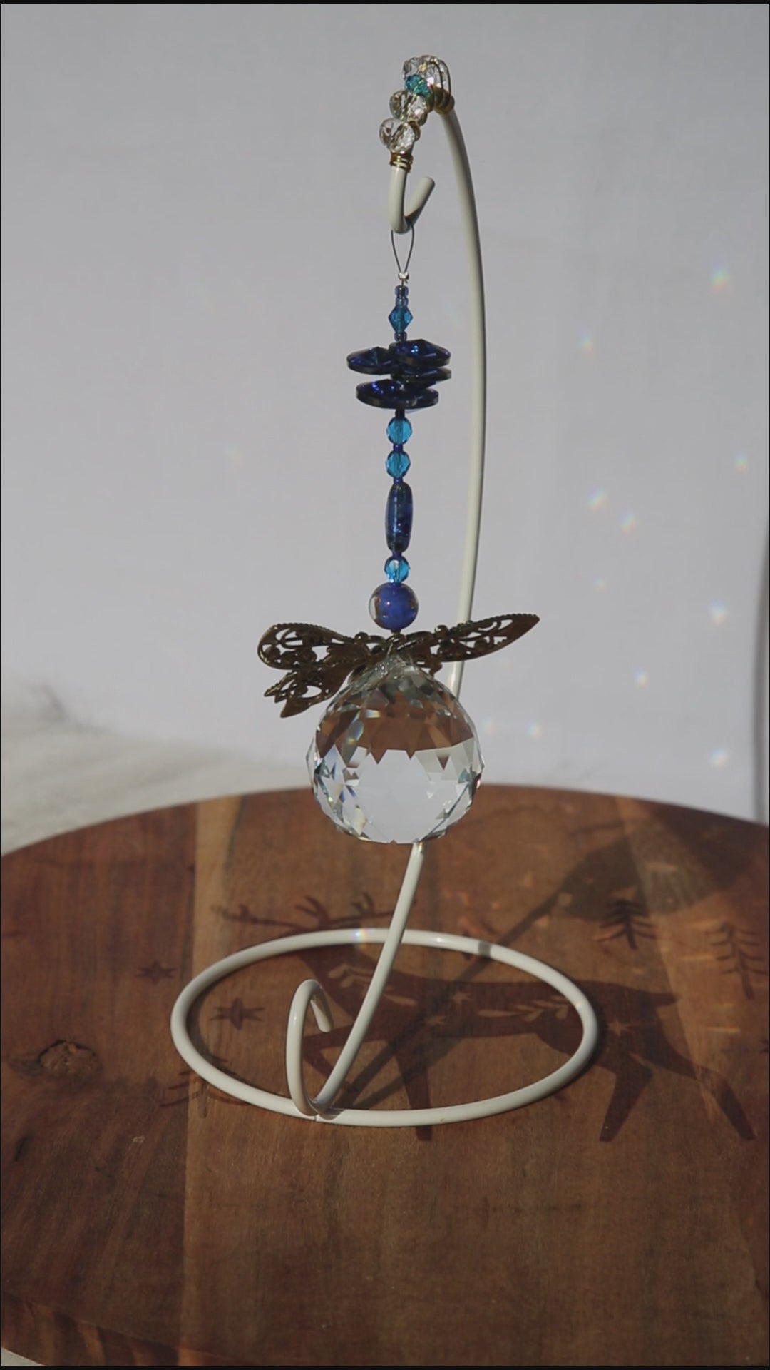 Blue Butterfly Desktop Suncatcher – Handmade Crystal Rainbow Maker
