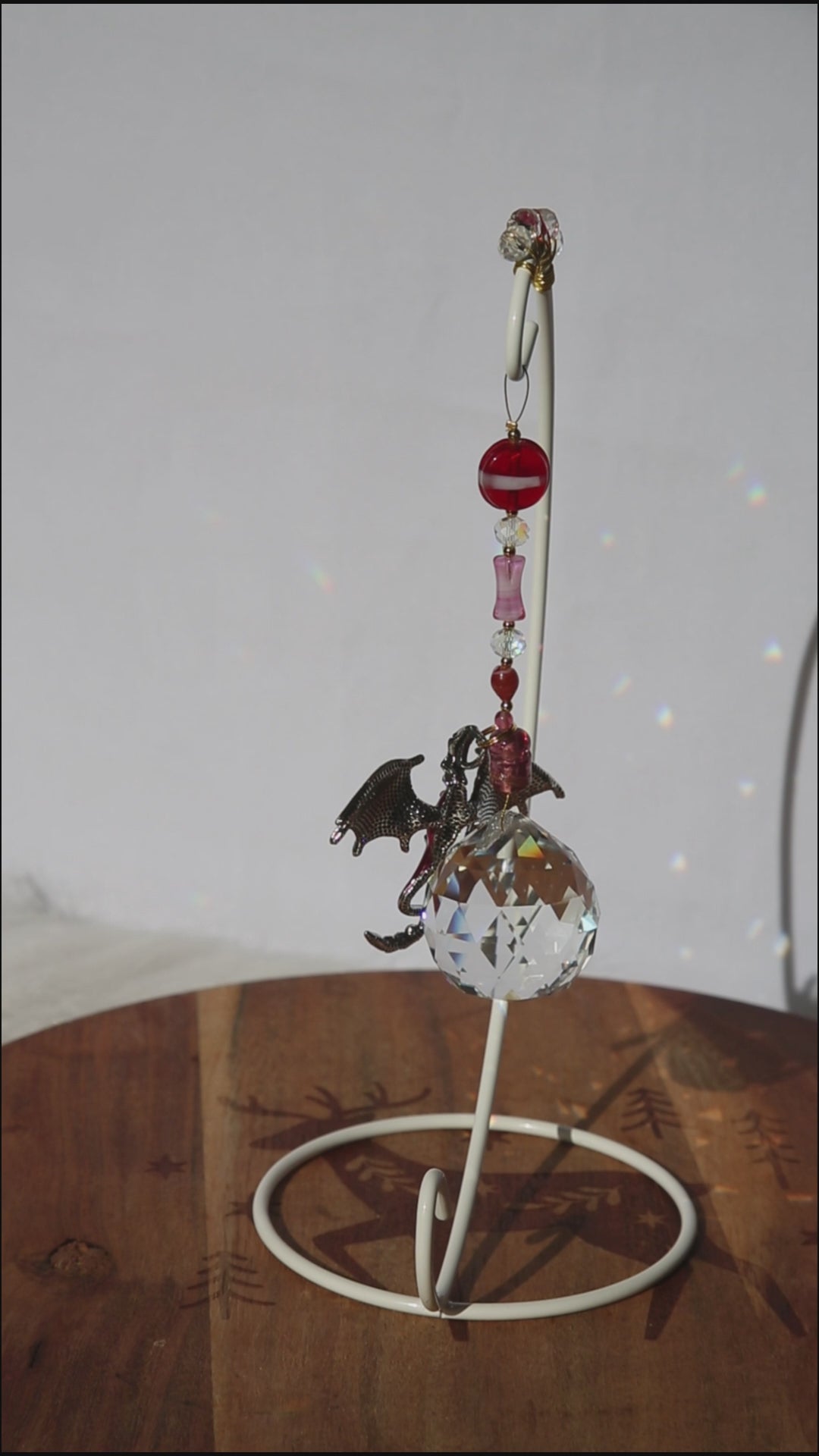Pink Dragon Desktop Suncatcher – Handmade Crystal Rainbow Maker